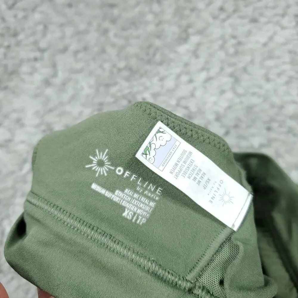 READ Offline By Aerie Real Me Ruched Sports Bra Green Size XS Padded Lined